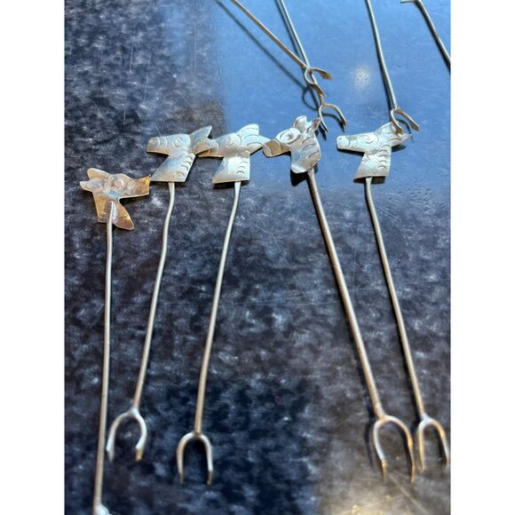 Vtg 1960 Vtg 1960\'s 31 Hors D\'oeuvre Picks  Mexican Silver Tone Small Double Prong Forks